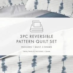 Kirkland's Home Quilts-Blue Shibori Reversible 3-Pc. King Quilt Set