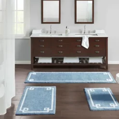 Kirkland's Home Bathroom Rugs-Blue Simple Trim Cotton Tufted Bath Mat, 30 In.