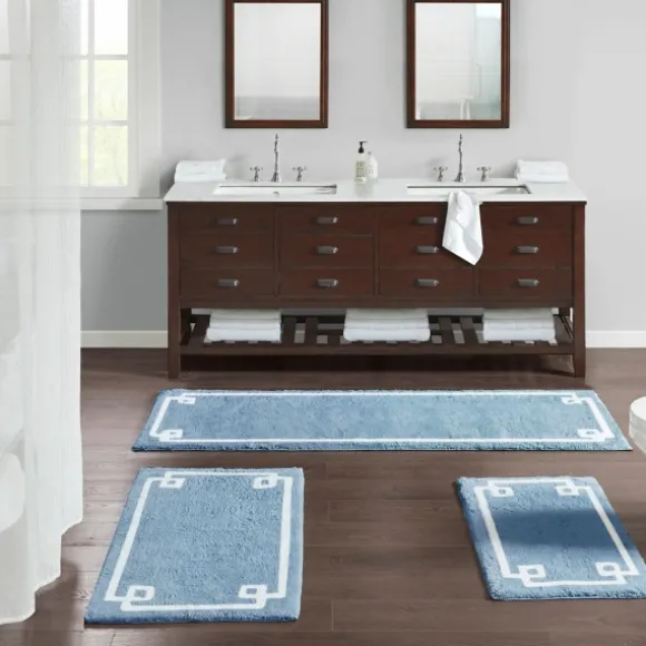 Kirkland's Home Bathroom Rugs-Blue Simple Trim Cotton Tufted Bath Mat, 30 In.