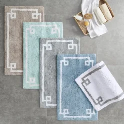 Kirkland's Home Bathroom Rugs-Blue Simple Trim Cotton Tufted Bath Mat, 30 In.