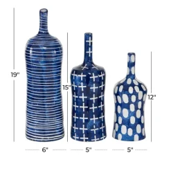 Kirkland's Home Vases-Blue Stoneware Vases, Set Of 3