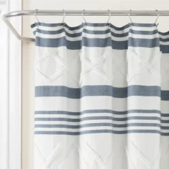 Kirkland's Home Shower Curtains-Blue Stripe Diamond Tufted Shower Curtain