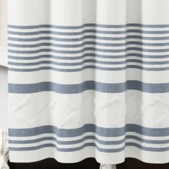 Kirkland's Home Shower Curtains-Blue Stripe Diamond Tufted Shower Curtain