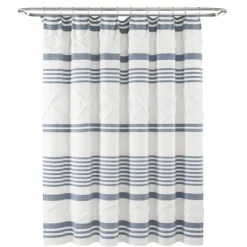 Kirkland's Home Shower Curtains-Blue Stripe Diamond Tufted Shower Curtain
