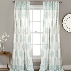 Kirkland's Home Curtains & Drapes-Blue Teardrop Leaves Curtain Panel Set, 84 In.