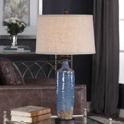 Kirkland's Home Table Lamps-Blue Textured Ceramic Table Lamp