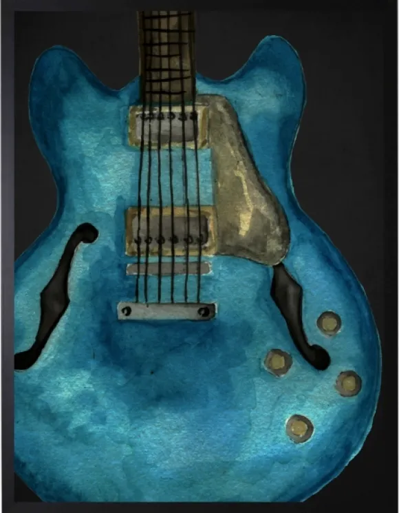 Kirkland's Home Framed Art-Blue Watercolor Guitar Framed Art Print