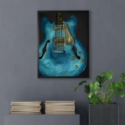 Kirkland's Home Framed Art-Blue Watercolor Guitar Framed Art Print