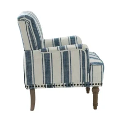 Kirkland's Home Accent Chairs-Blue White Stripe Upholstered Accent Chair