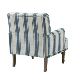 Kirkland's Home Accent Chairs-Blue White Stripe Upholstered Accent Chair