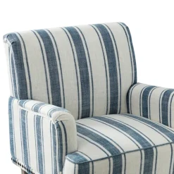 Kirkland's Home Accent Chairs-Blue White Stripe Upholstered Accent Chair
