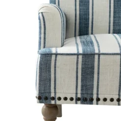 Kirkland's Home Accent Chairs-Blue White Stripe Upholstered Accent Chair