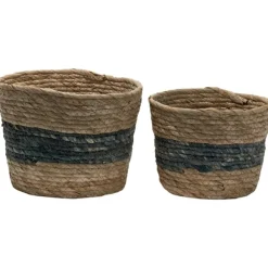 Kirkland's Home Baskets & Boxes-Blue Woven Cattail Baskets, Set Of 2