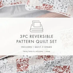 Kirkland's Home Quilts-Blush Patchwork Reversible 3-Pc. King Quilt Set