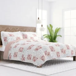 Kirkland's Home Quilts-Blush Patchwork Reversible 3-Pc. Queen Quilt Set