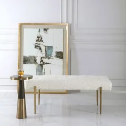 Kirkland's Home Benches & Ottomans-Boucle Seat And Gold Legs Bench