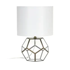 Kirkland's Home Table Lamps-Brass And Glass Octagon Table Lamp