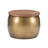 Kirkland's Home Coffee Tables-Brass Hammered Drum Storage Coffee Table