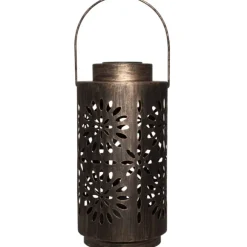 Kirkland's Home Outdoor Lighting-Brass Metal Flower Cutout Solar Lantern