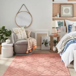 Kirkland's Home Outdoor Rugs-Bright Coral Diamond Outdoor Area Rug, 6X9