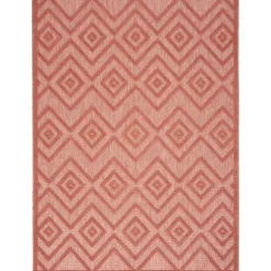 Kirkland's Home Outdoor Rugs-Bright Coral Diamond Outdoor Area Rug, 6X9