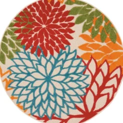 Kirkland's Home Outdoor Rugs-Bright Leaves Round Outdoor Area Rug, 5X5