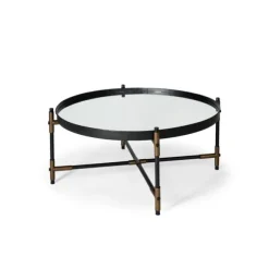 Kirkland's Home Coffee Tables-Bronze And Onyx Mirror Top Round Coffee Table