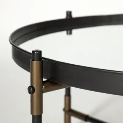 Kirkland's Home Coffee Tables-Bronze And Onyx Mirror Top Round Coffee Table