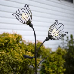 Kirkland's Home Outdoor Lighting-Bronze Flowers Solar Lantern Yard Stake