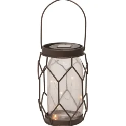 Kirkland's Home Outdoor Lighting-Bronze Metal Solar Mason Jar Lantern