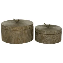 Kirkland's Home Baskets & Boxes-Bronze Tree Bark Round Metal Boxes, Set Of 2