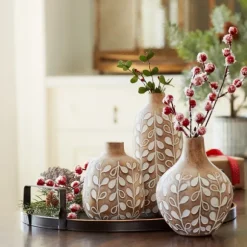 Kirkland's Home Vases-Brown And White Resin Leaf Vases, Set Of 3