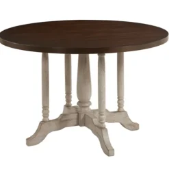 Kirkland's Home Dining Tables-Brown And White Round Wooden Dining Table