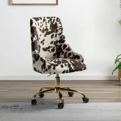 Kirkland's Home Office Furniture-Brown And White Upholstered Cow Print Office Chair