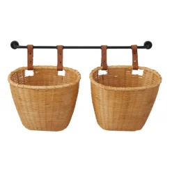 Kirkland's Home Shelves-Brown Bamboo Basket And Metal Bar Wall Shelf