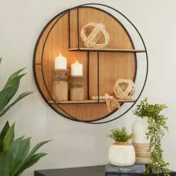 Kirkland's Home Shelves-Brown Bamboo Modern Wall Shelf