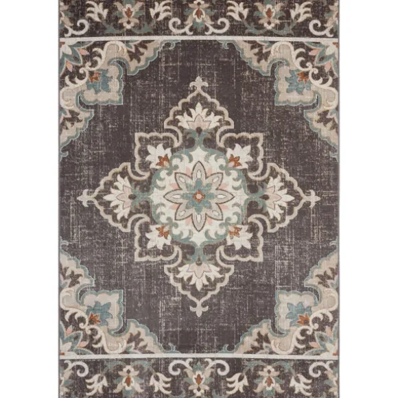 Kirkland's Home Outdoor Rugs-Brown Floral Medallion Outdoor Area Rug, 7X9