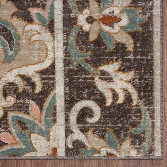 Kirkland's Home Outdoor Rugs-Brown Floral Medallion Outdoor Area Rug, 7X9