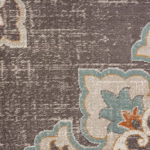 Kirkland's Home Outdoor Rugs-Brown Floral Medallion Outdoor Area Rug, 5X7