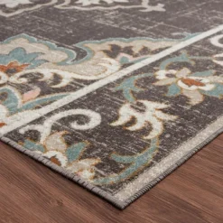 Kirkland's Home Outdoor Rugs-Brown Floral Medallion Outdoor Area Rug, 5X7