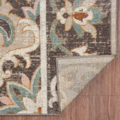 Kirkland's Home Outdoor Rugs-Brown Floral Medallion Outdoor Area Rug, 5X7