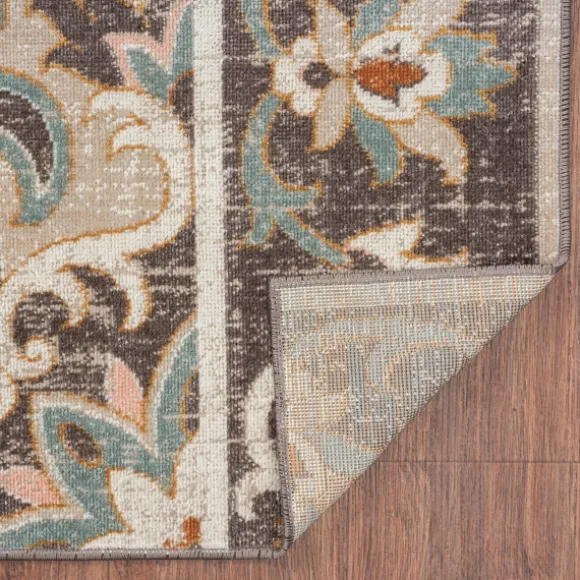 Kirkland's Home Outdoor Rugs-Brown Floral Medallion Outdoor Area Rug, 5X7