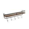Kirkland's Home Hooks-Brown Metal Frame Wood Wall Shelf With Hooks
