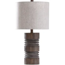 Kirkland's Home Table Lamps-Brown Ribbed Wood Finish Table Lamp