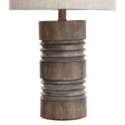 Kirkland's Home Table Lamps-Brown Ribbed Wood Finish Table Lamp