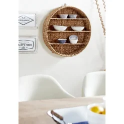 Kirkland's Home Shelves-Brown Sea Grass Woven Round Wall Shelf
