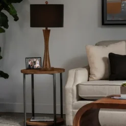 Kirkland's Home Table Lamps-Brown Tapered Base Velvet Shade Table Lamp