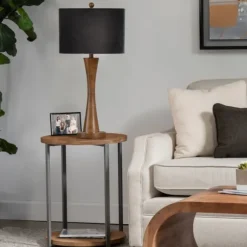 Kirkland's Home Table Lamps-Brown Tapered Base Velvet Shade Table Lamp