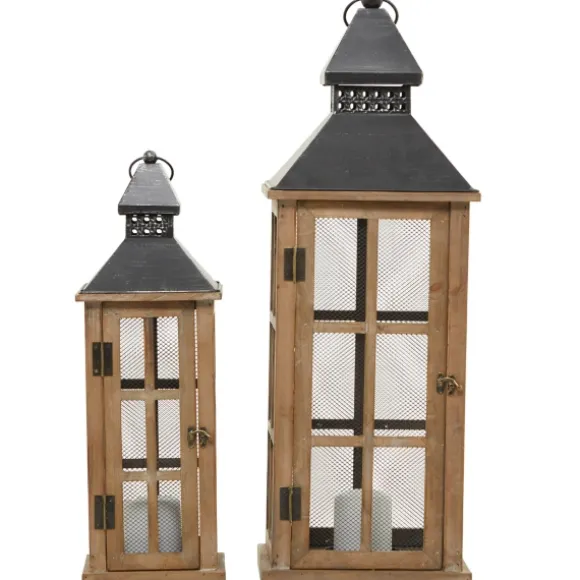 Kirkland's Home Lanterns-Brown Windowpane Mesh Lanterns, Set Of 2