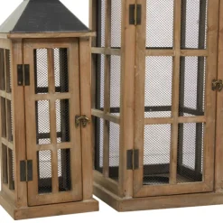 Kirkland's Home Lanterns-Brown Windowpane Mesh Lanterns, Set Of 2